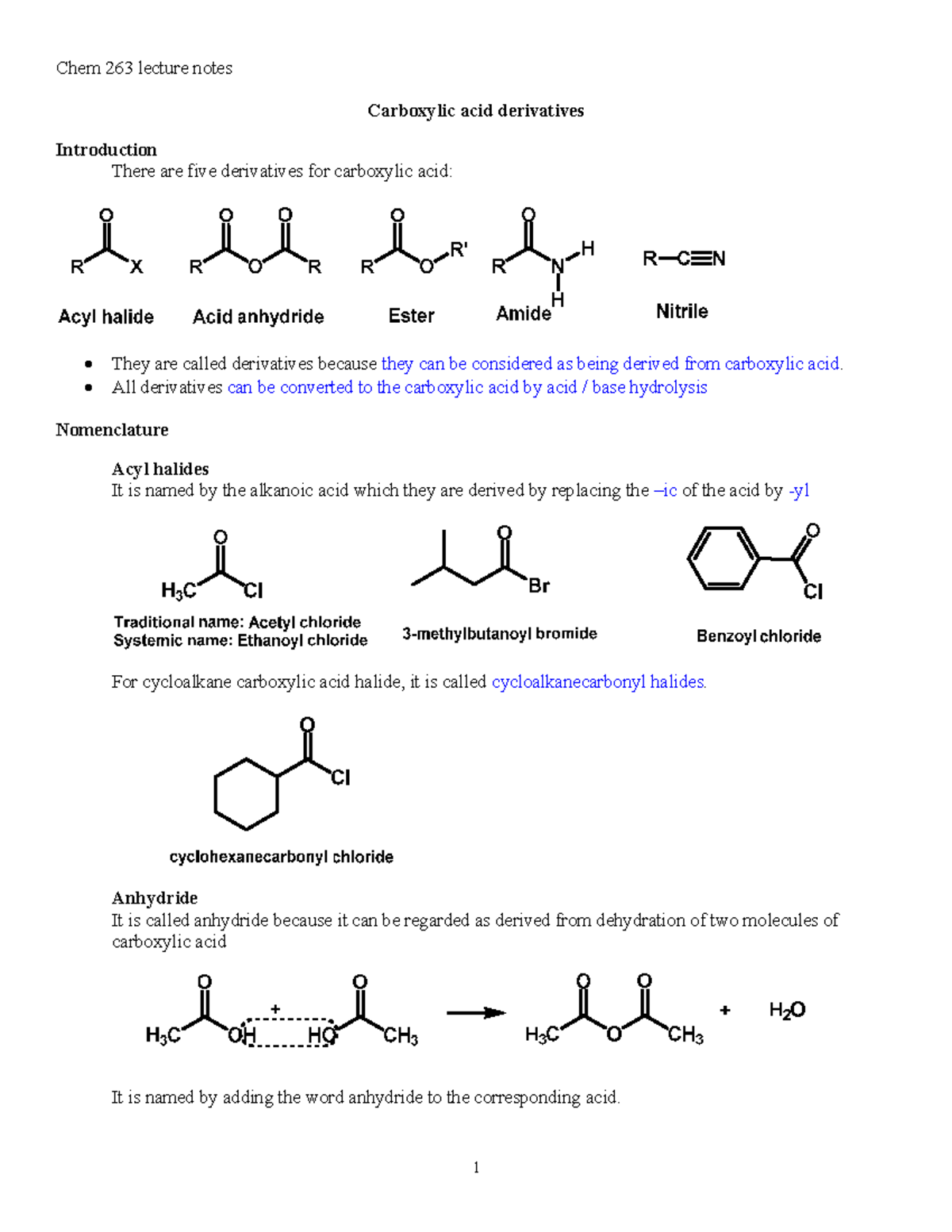 Carboxylic acid derivatives 1 - 1 Chem 263 lecture notes Carboxylic ...