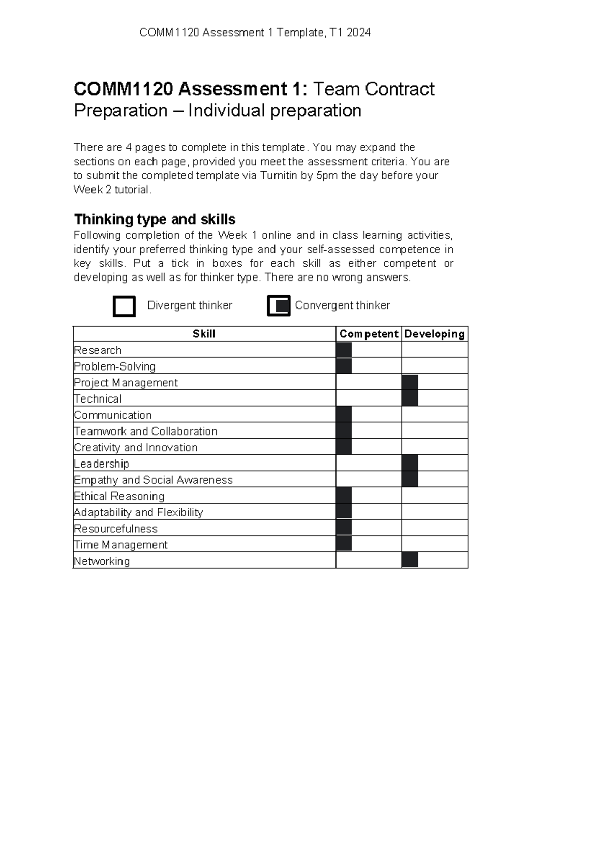 COMM1120 Assessment 1 Template - COMM1120 Assessment 1: Team Contract ...