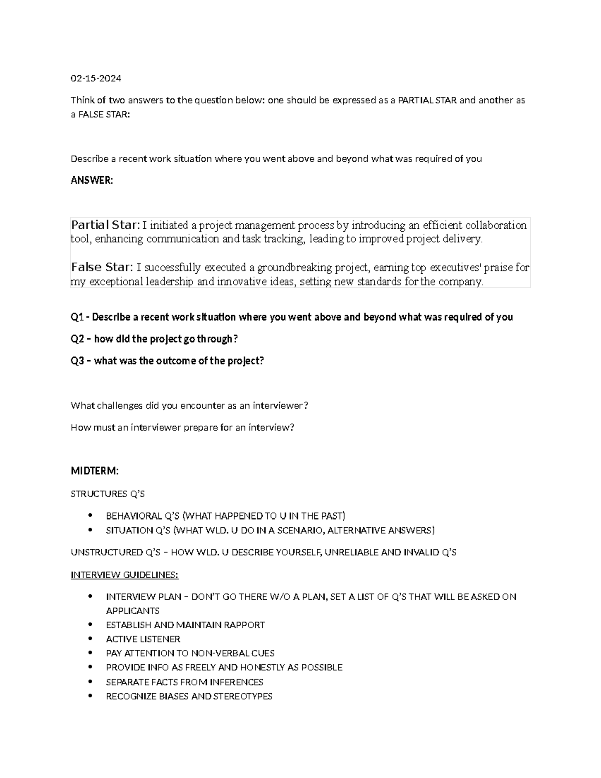 Activity 02-15-2024 - 02-15- Think of two answers to the question below ...