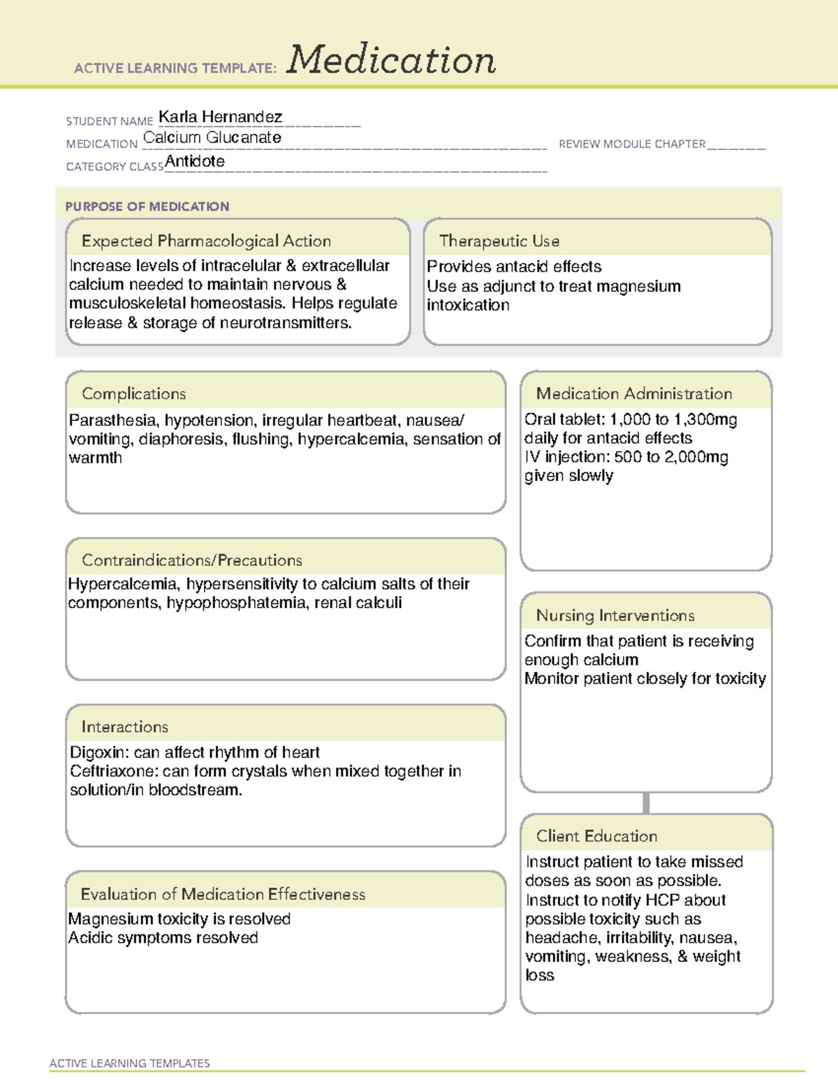 ATI Medication sheet copy5 - ACTIVE LEARNING TEMPLATES Medication ...