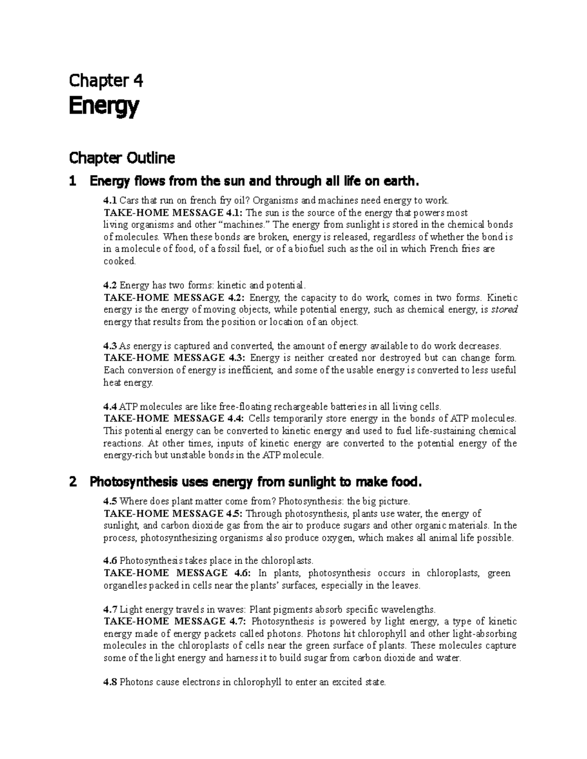 Exam 1 review summaries (Chapter 4) Chapter 4 Energy Chapter Outline
