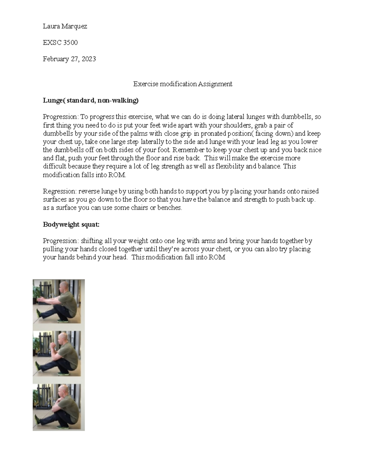 Exercise modification Assignment EXSC 3500 February 27, 2023 Exercise