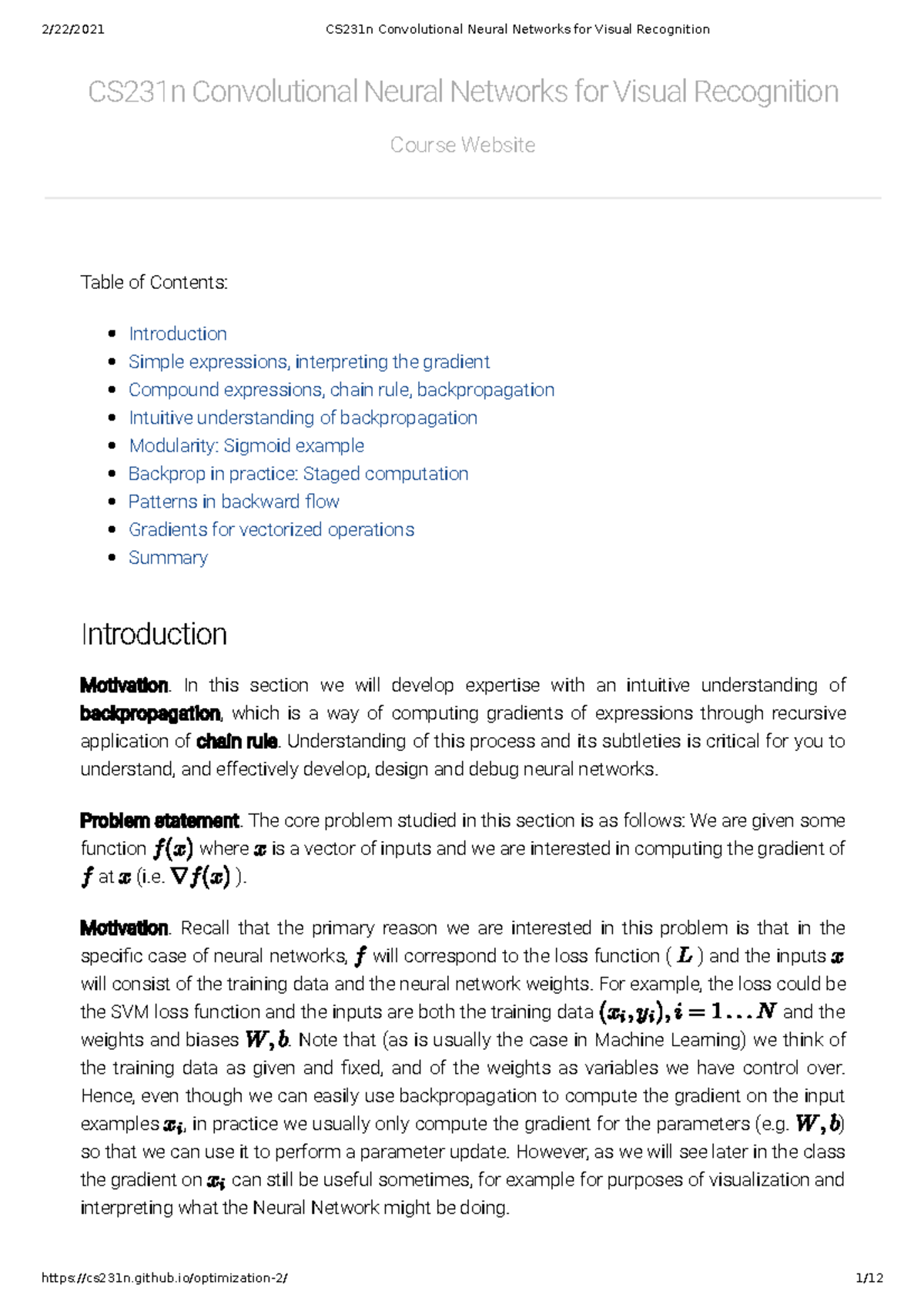 CS231n Backpropagation - Table Of Contents: Introduction Simple ...