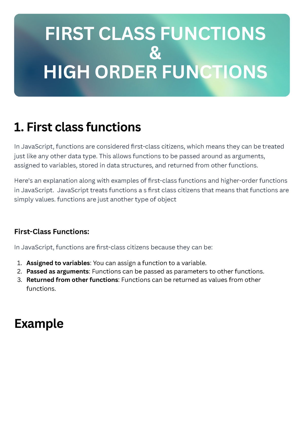 Functions In JS - Summary B.tech - 1. First Class Functions In ...