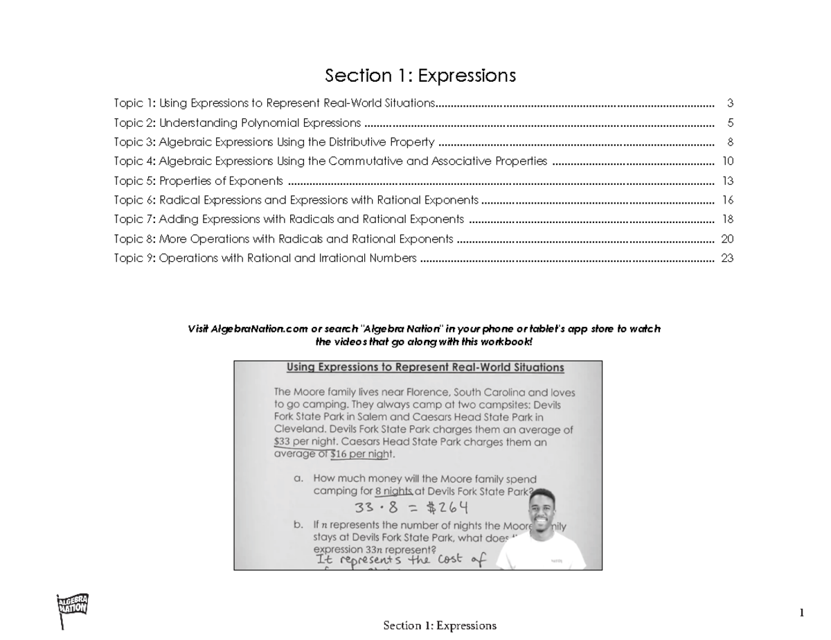 course workbook section 1 expressions