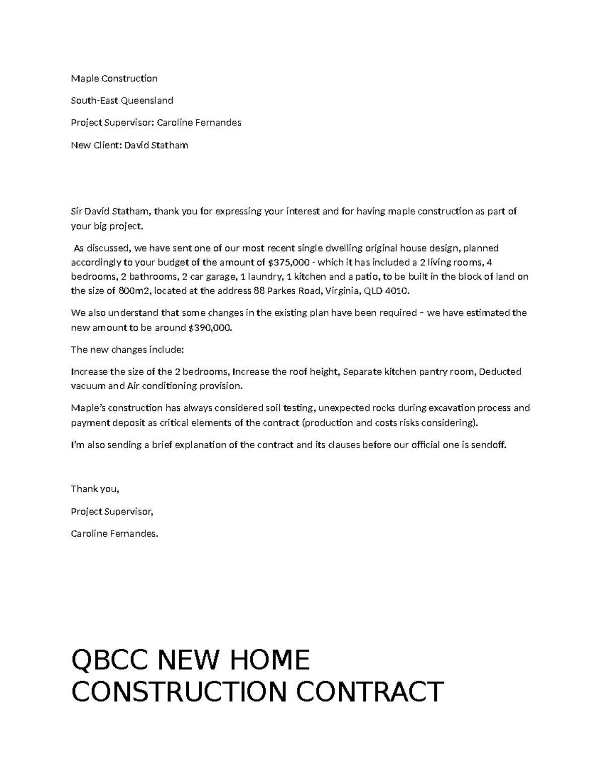 Contract - Maple Construction South-East Queensland Project Supervisor ...