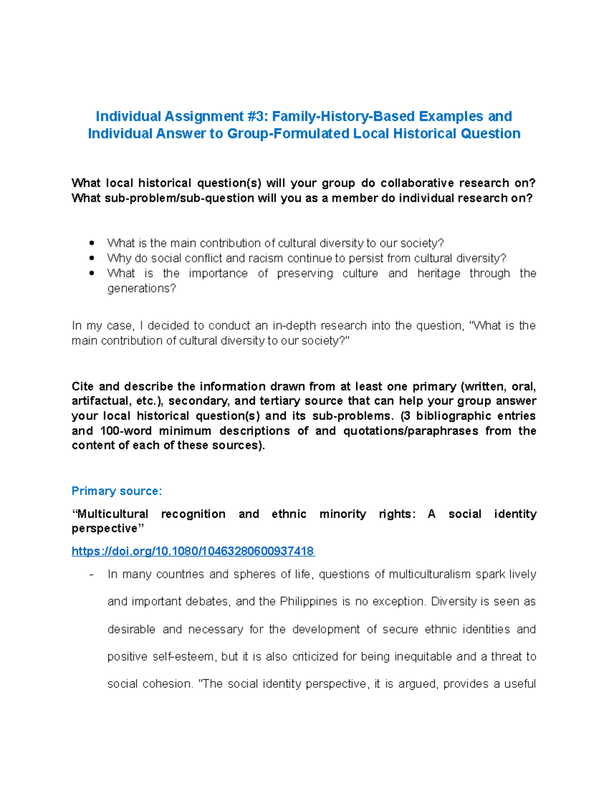 Patricia Isabelle V - notes - Individual Assignment #3: Family-History ...