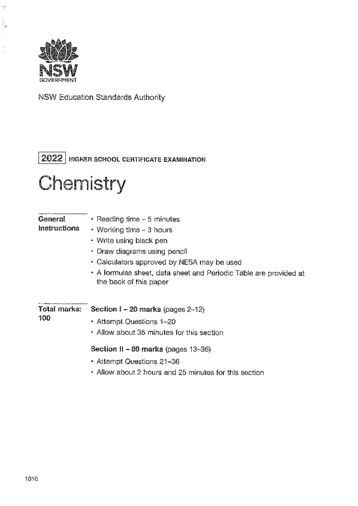 chemistry assignment hsc 2022 question