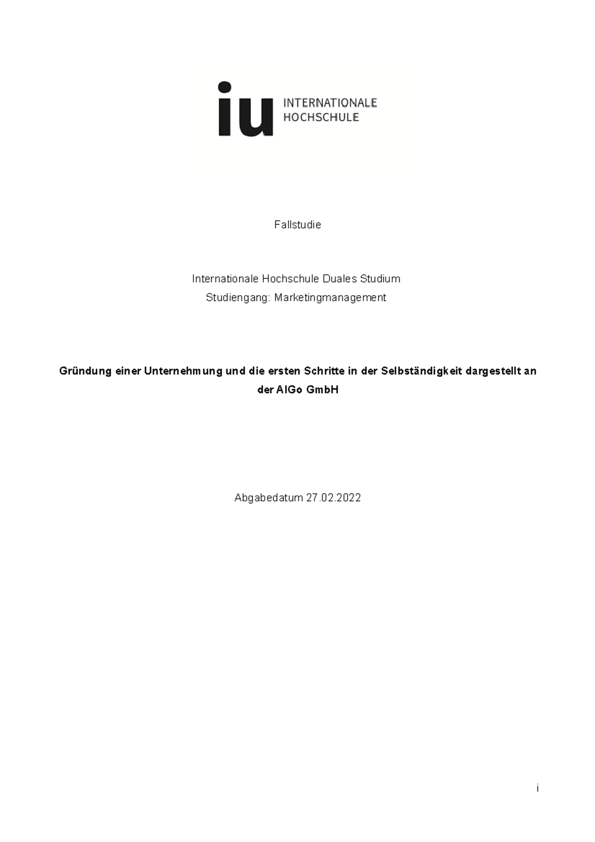 Fallstudie Hausarbeit Beispiel Pdf BWL Fallstudie - Fallstudie Internationale Hochschule Duales Studium