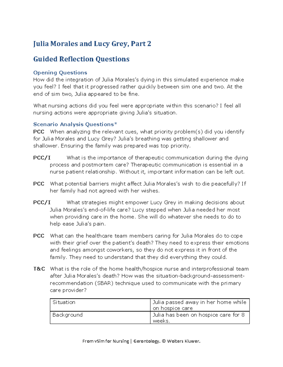 Reflection - From vSim for Nursing | Gerontology. © Wolters Kluwer ...