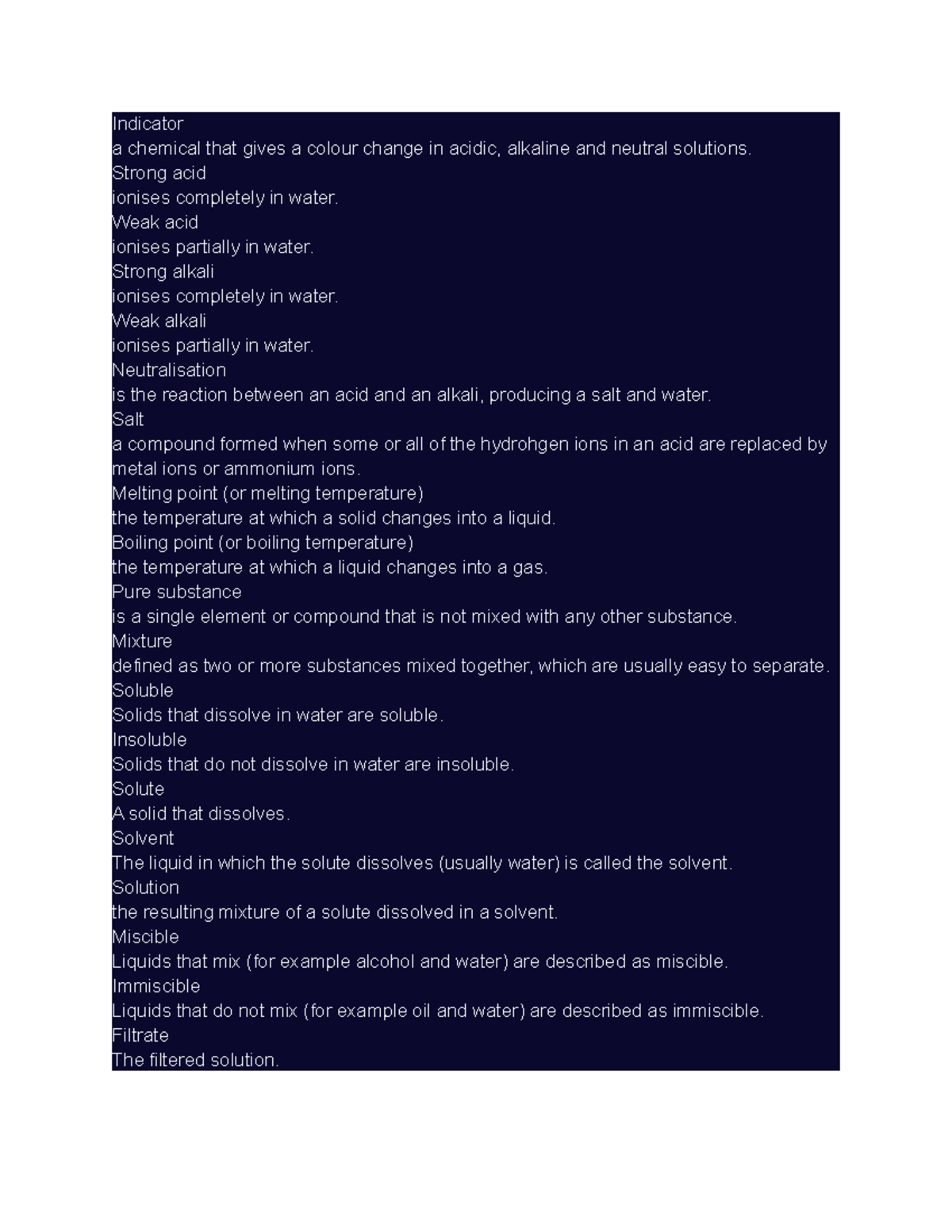 Chemical Change Vocab Words