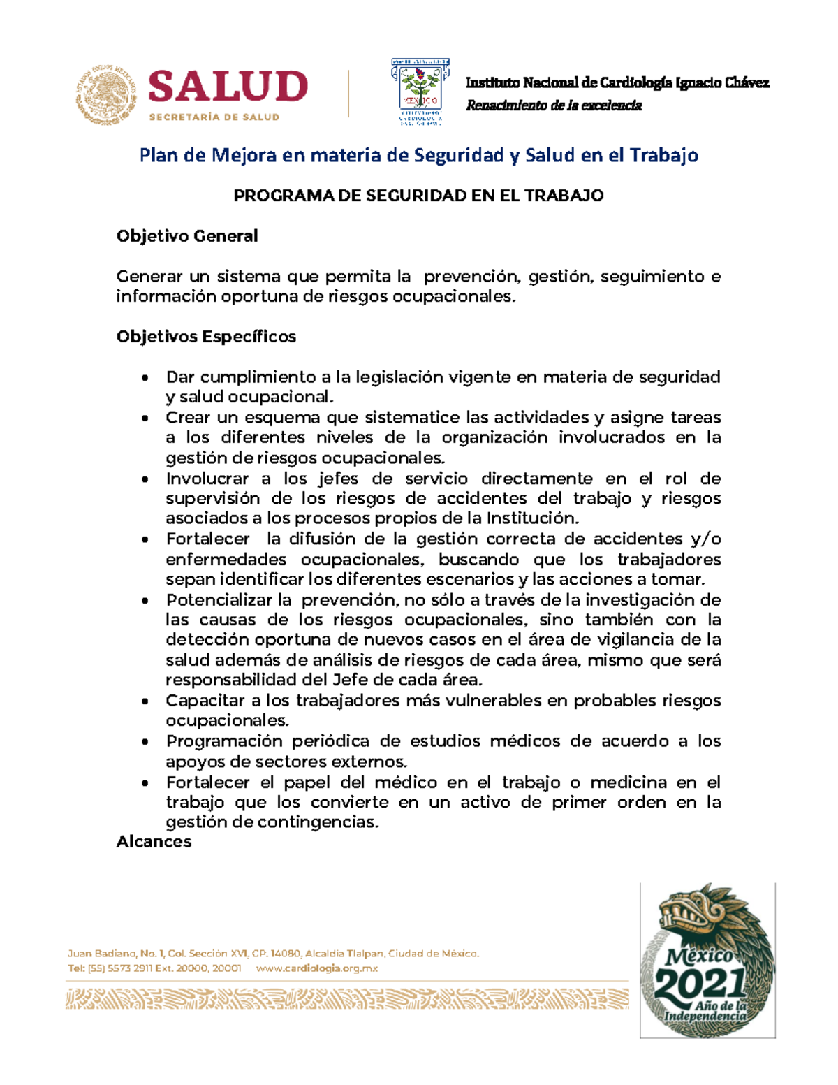 Plan de mejora en Seguridad y Salud en el Trabajo 2021 - PROGRAMA DE ...