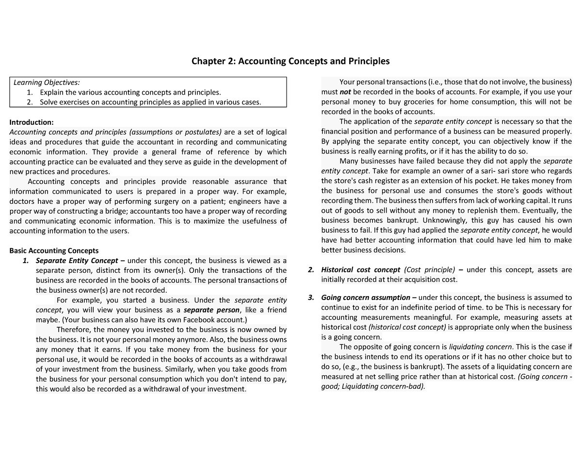 Accounting Concepts AND Principles - Chapter 2: Accounting Concepts And ...