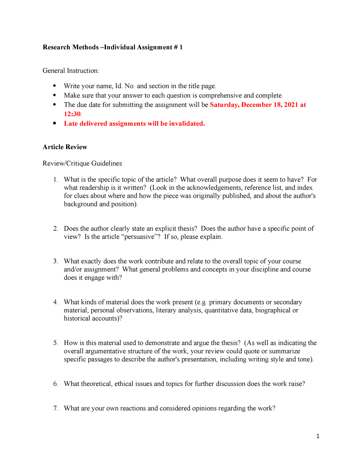 research methodology individual assignment