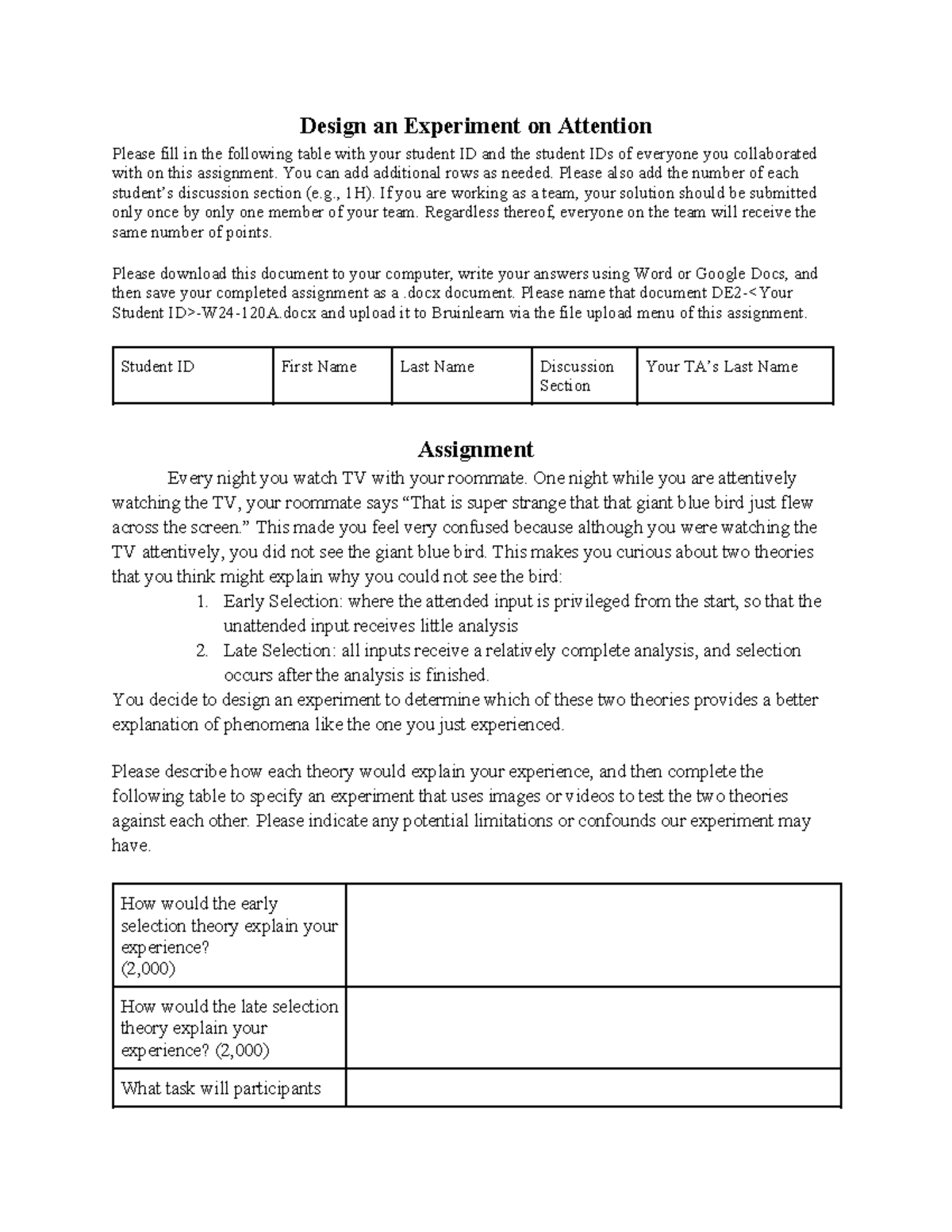 Attention Experiment - optional assignment - Design an Experiment on ...