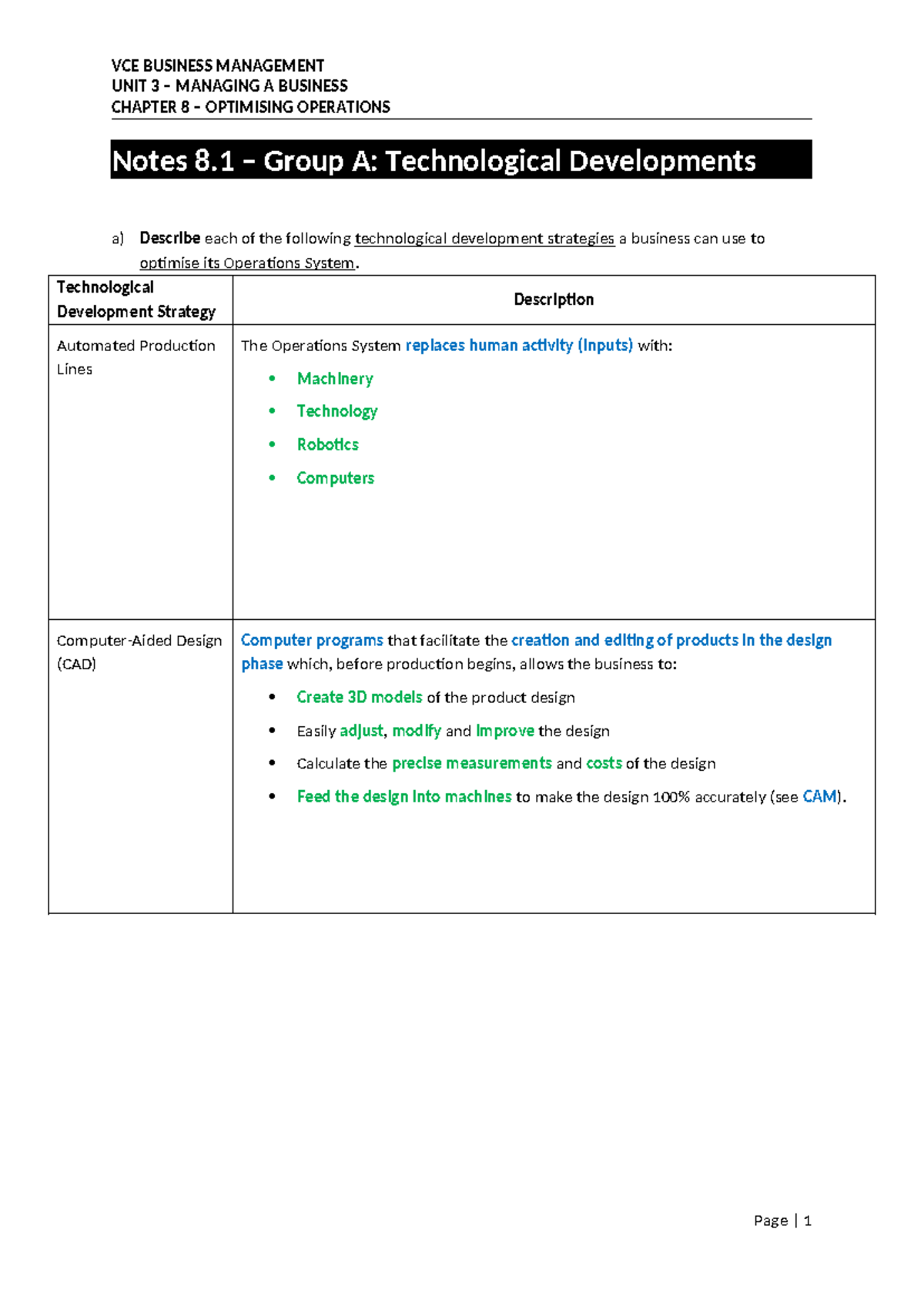 8.1 - Notes - Completed - UNIT 3 – MANAGING A BUSINESS CHAPTER 8 ...
