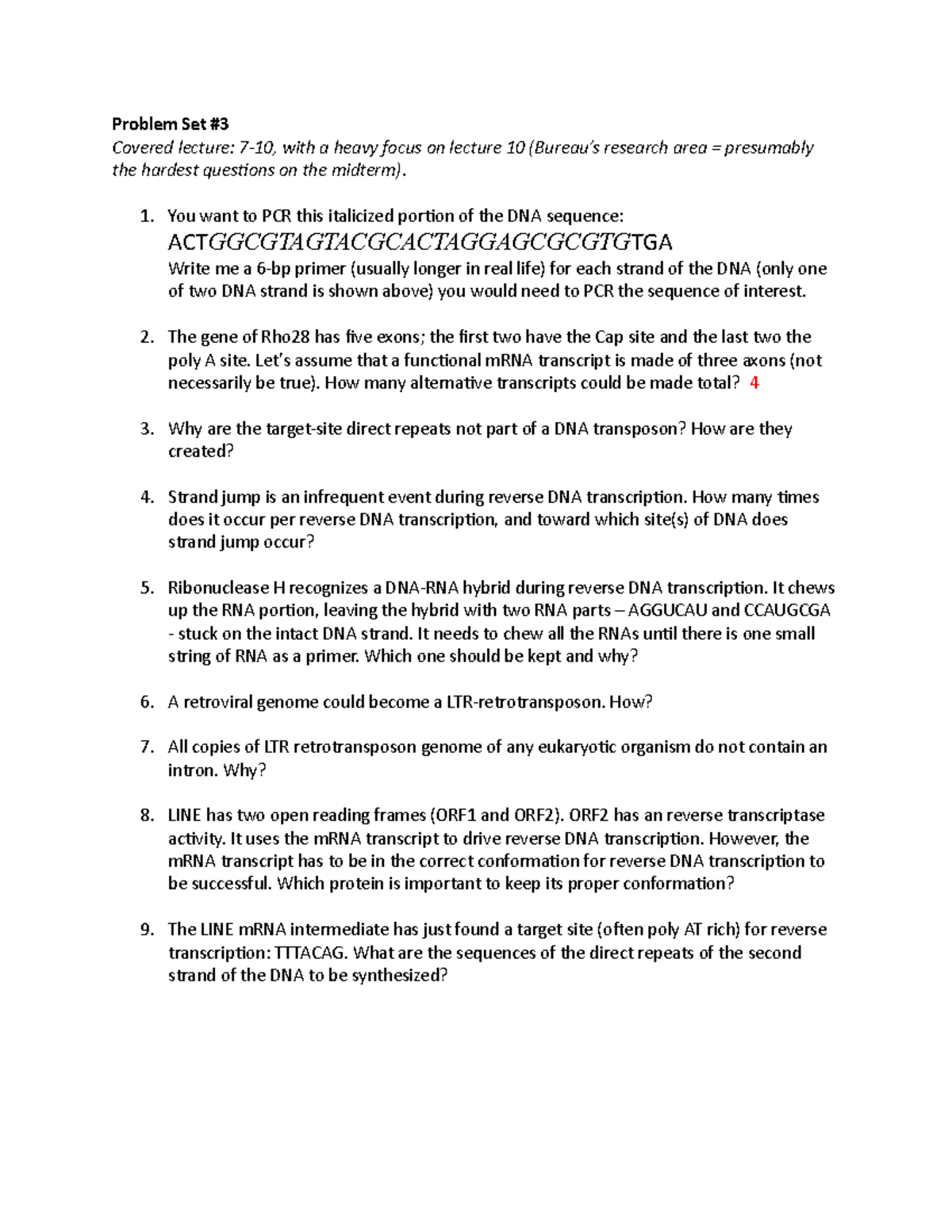 Problem set 3 - Problem Set # Covered lecture: 7-10, with a heavy focus ...