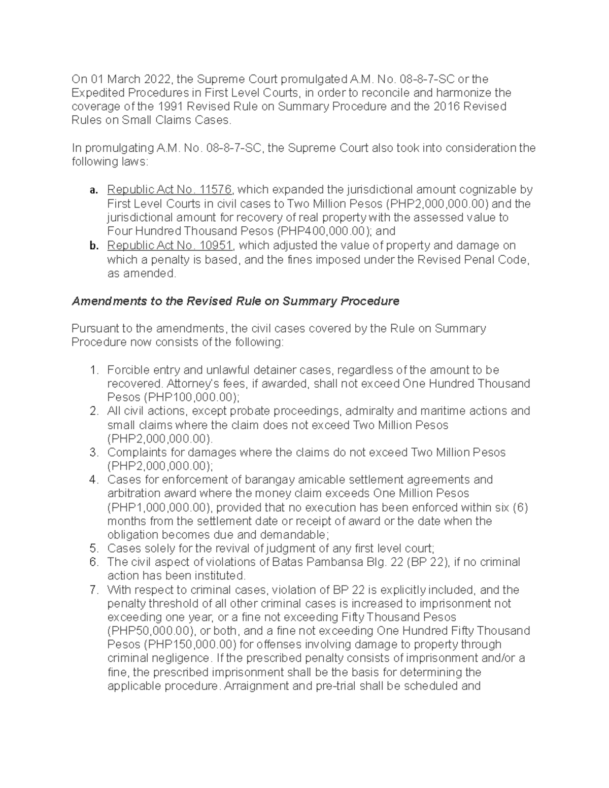 Updated Jurisdiction - On 01 March 2022, the Supreme Court promulgated ...