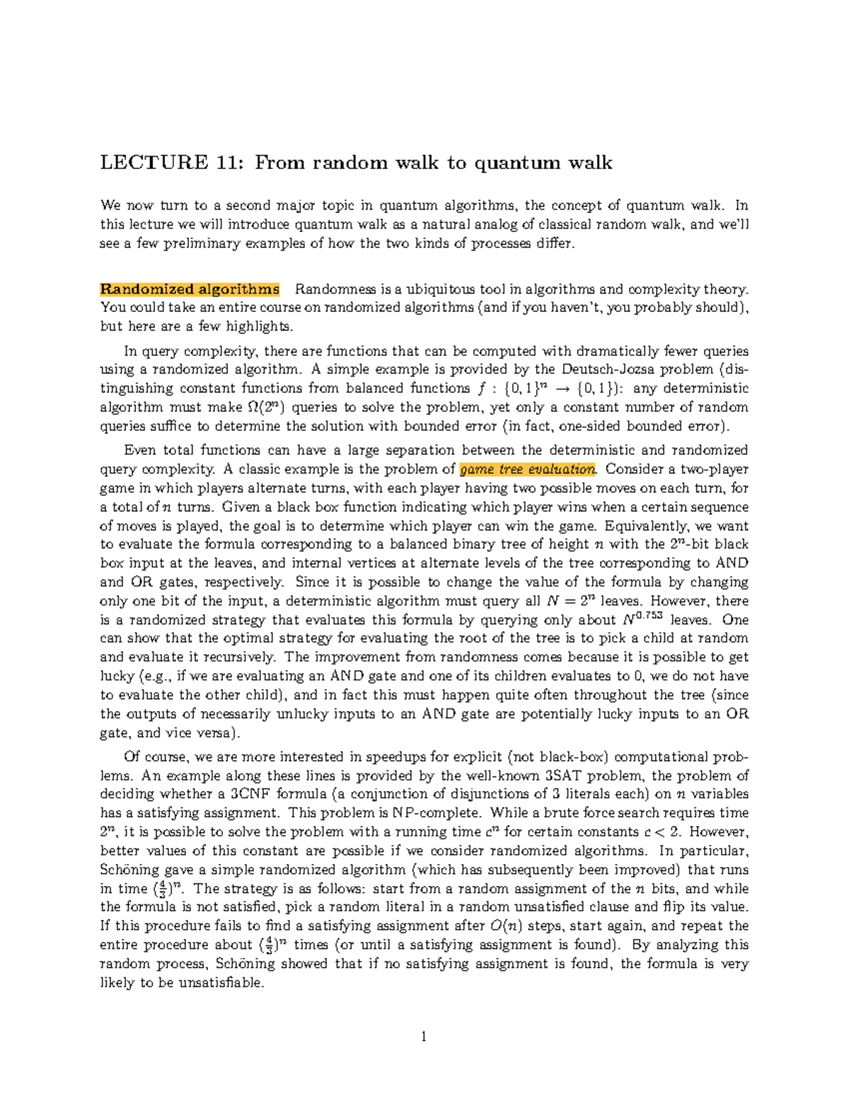 LECTURE 11: From random walk to quantum walk - Quantum algorithms (CO ...