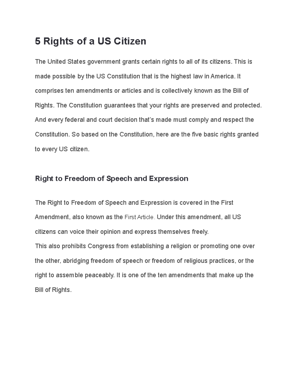 5 Rights of a US Citizen - Course semester work. - 5 Rights of a US ...