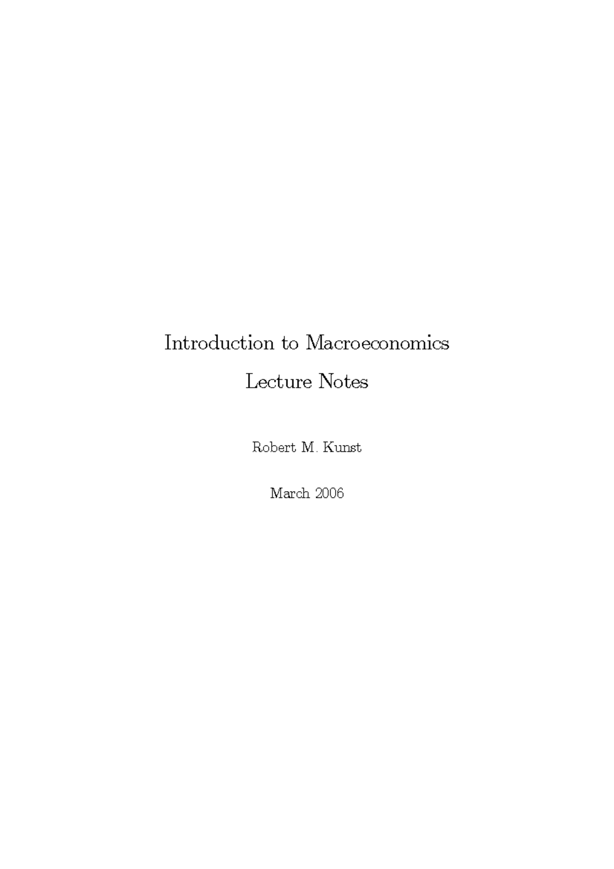 Macro 1 - Lecture notes - Introduction to Macroeconomics Lecture Notes ...