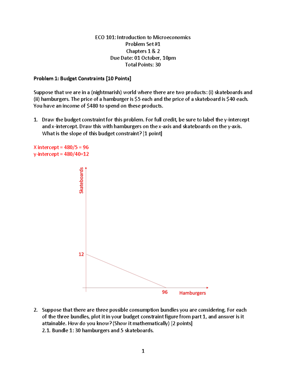 Eco101 Problem Set 1 Sol Eco 101 Introduction To Microeconomics Problem Set Chapters 1 And 2 3466