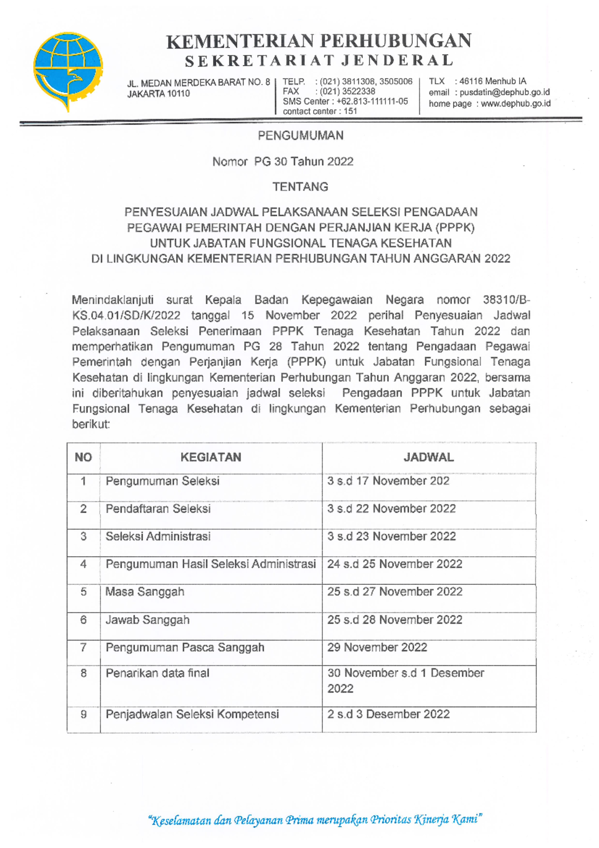 PG 30 Tahun 2022 Tentang Penyesuaian Jadwal - Basis Data - Studocu