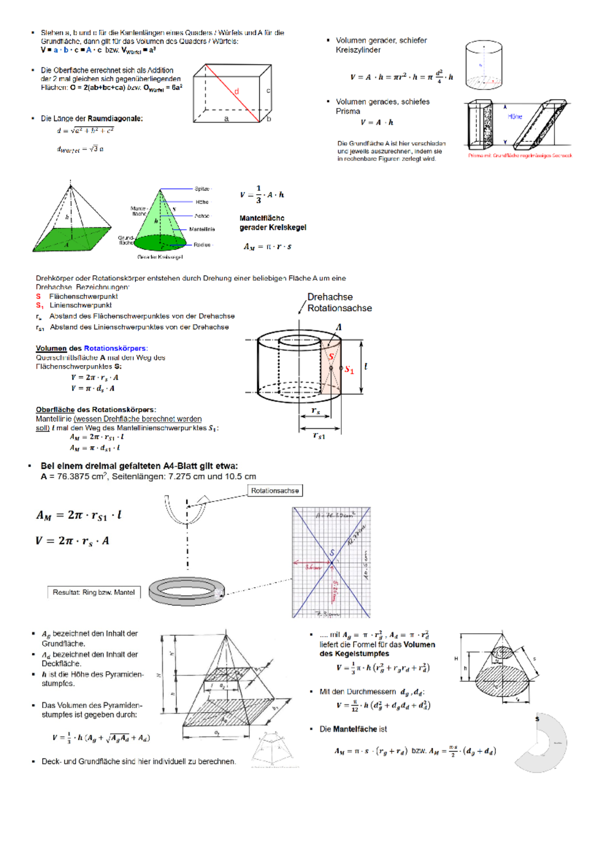 Stereometrie Formel 2 - Mathematics - Studocu