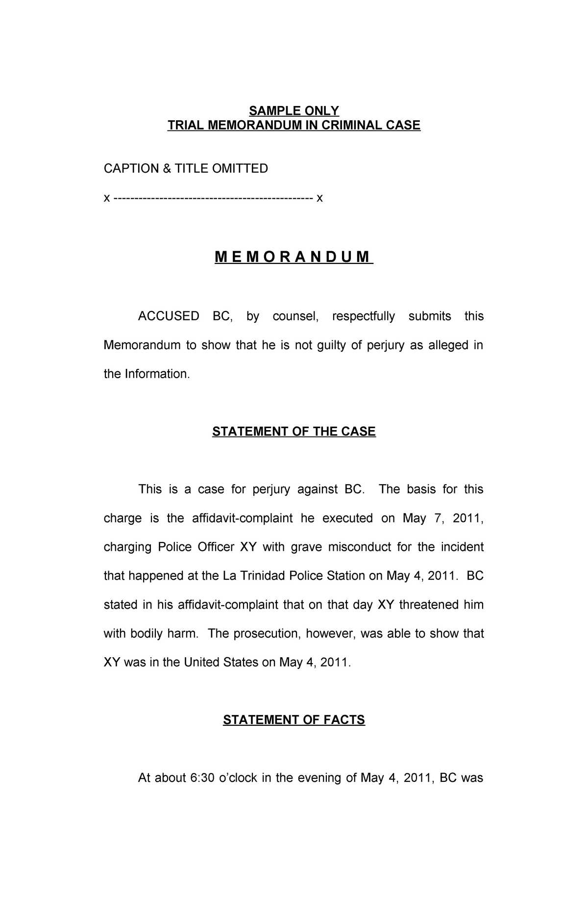 166131913 Sample Memorandum In Criminal Cases SAMPLE ONLY TRIAL 