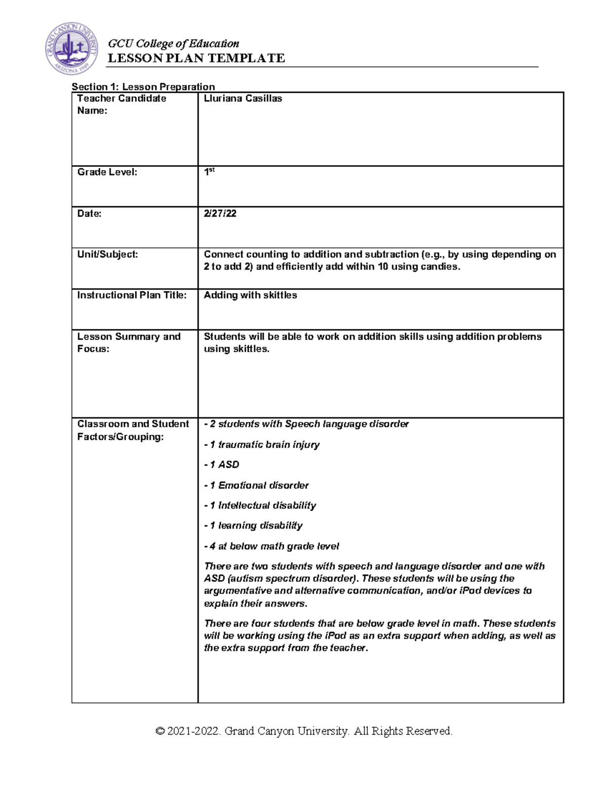 COE lesson plan 1 SPD-470 - LESSON PLAN TEMPLATE Section 1: Lesson ...