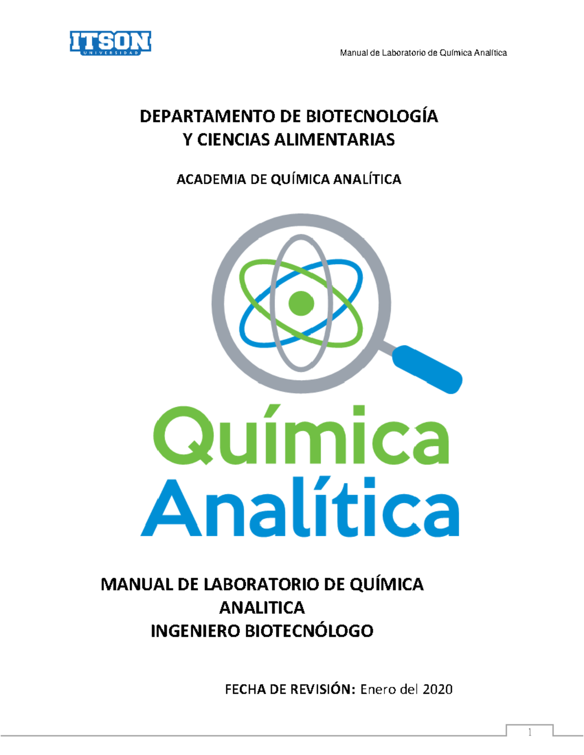 Manual Lab Quimica Analitica IB - DEPARTAMENTO DE BIOTECNOLOGÕA Y ...