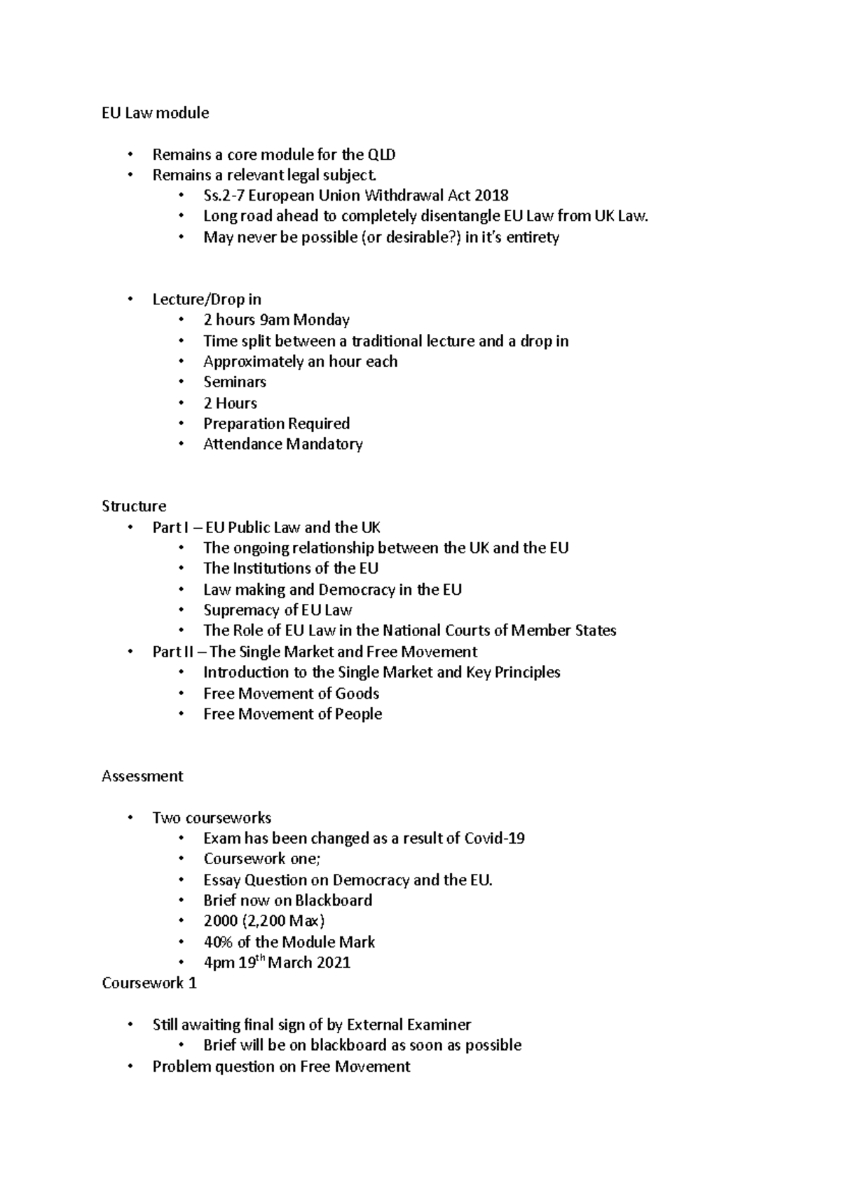 History of the EU Lecture one and notes - Manchester - Studocu