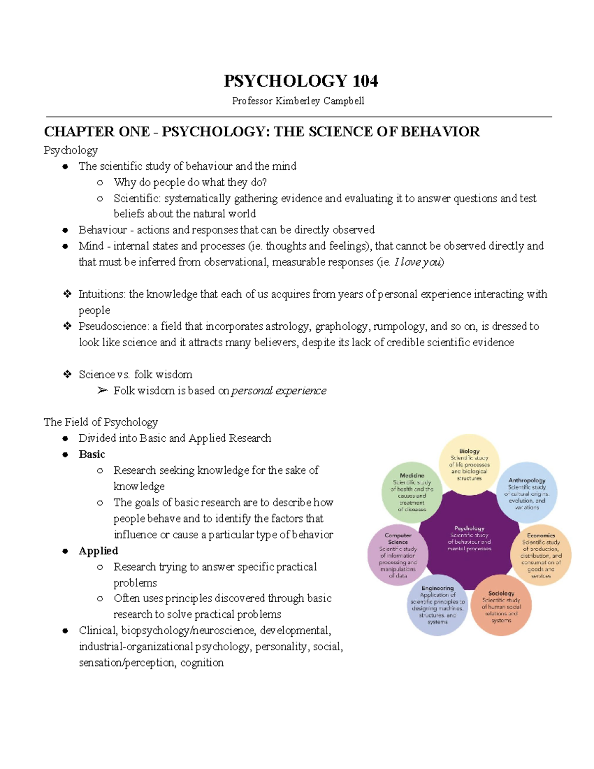 PSYCO 104 Entire Course Notes - PSYCHOLOGY 104 Professor Kimberley ...