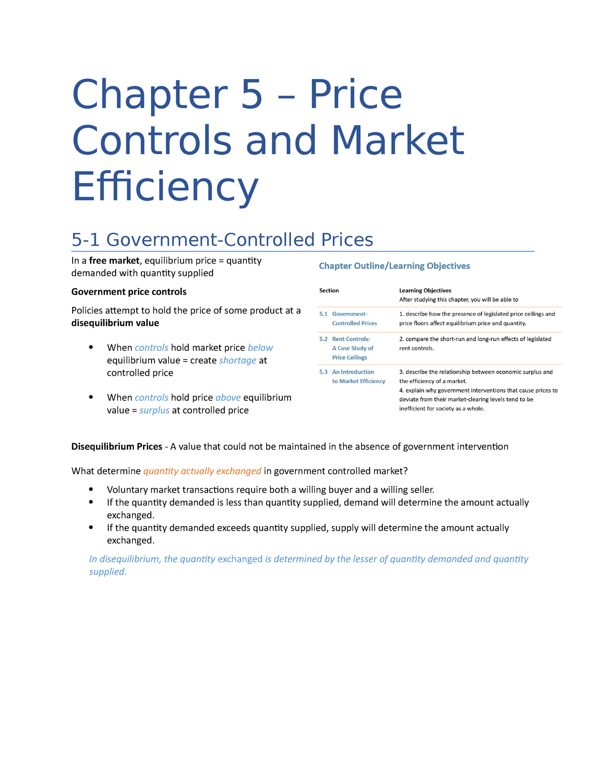 Econ 2100 Ch 5 Price Controls And Market Efficiency Studocu