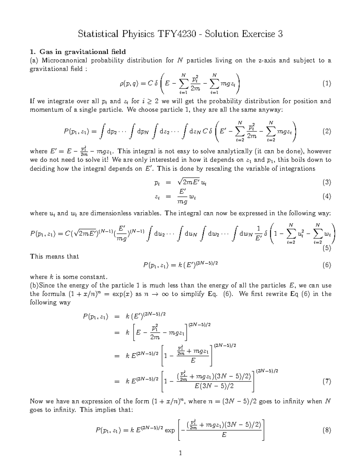 Solution 3 - Øving 3 - Statistical Phyisics TFY4230 - Solution Exercise ...