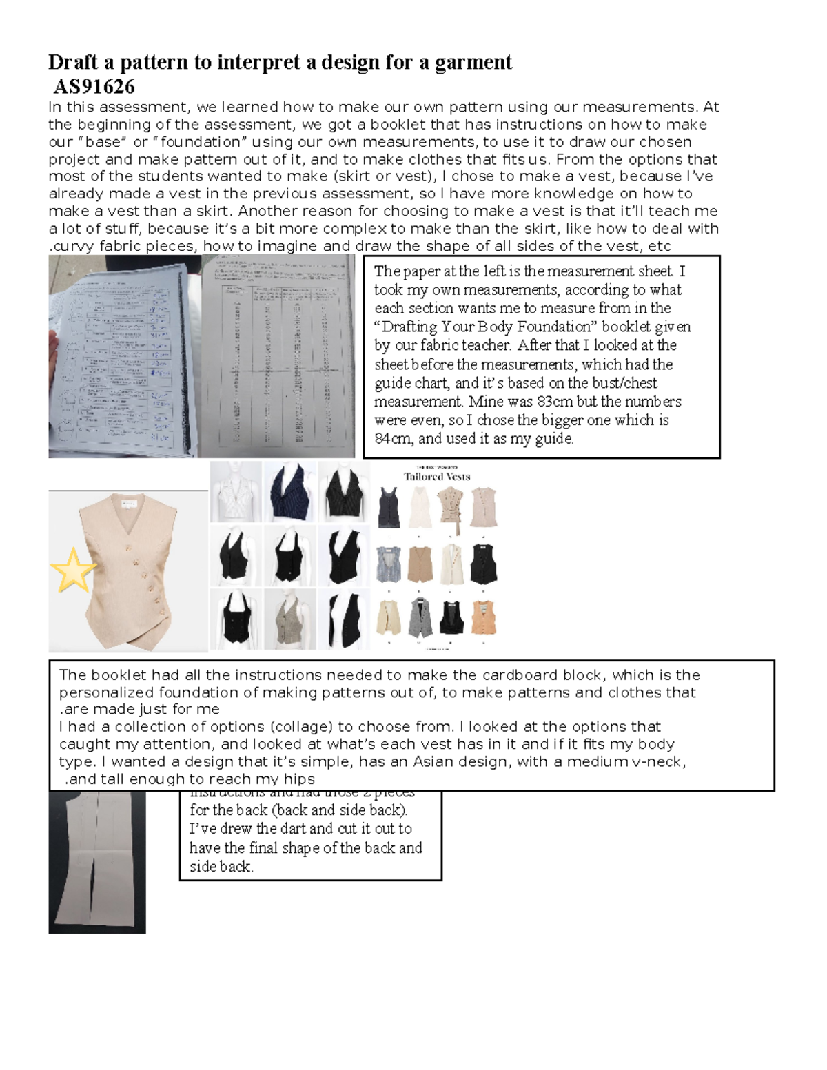 Fabric level 3 pattern making report - Draft a pattern to interpret a ...