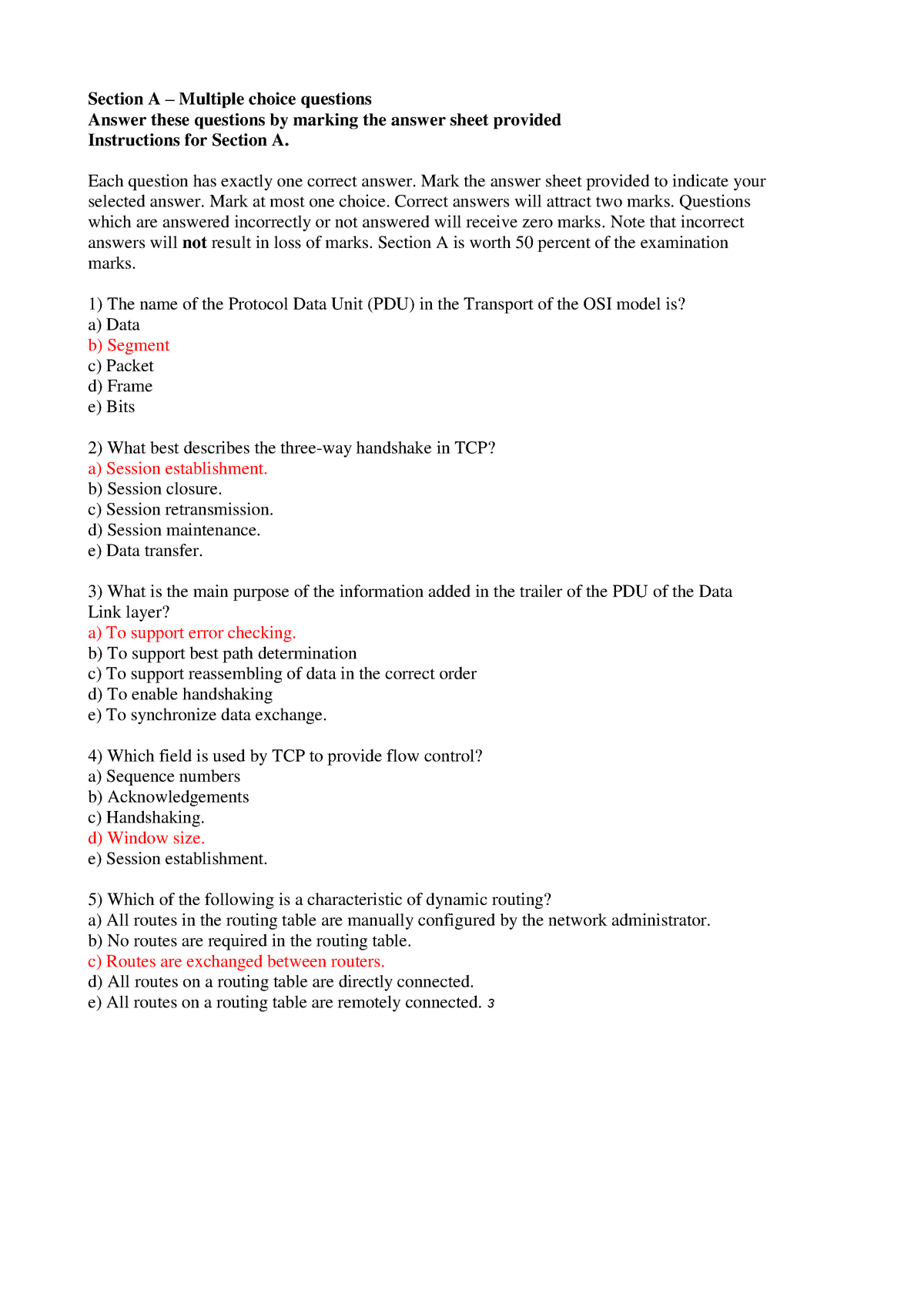 Sample Exam S1 2021 Multiple Choice Solution - Section A – Multiple ...