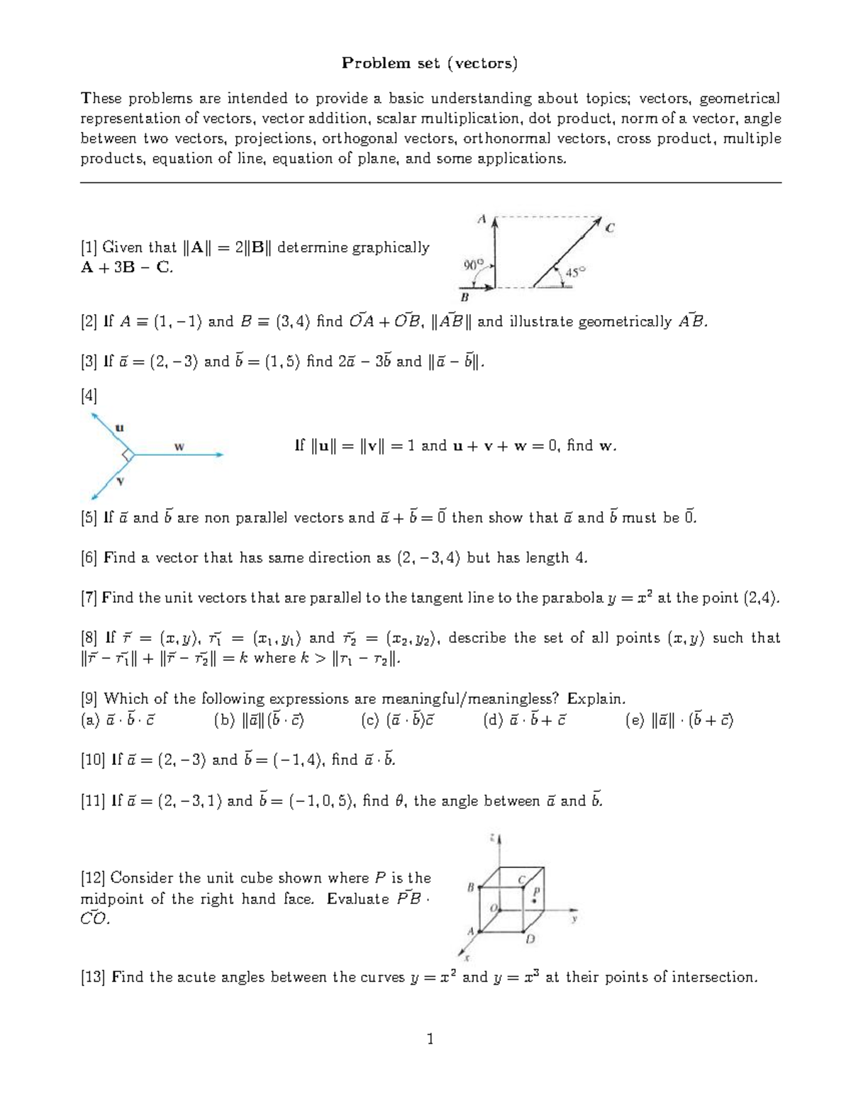 2 Vectors problem set - Problem set (vectors) These problems are ...