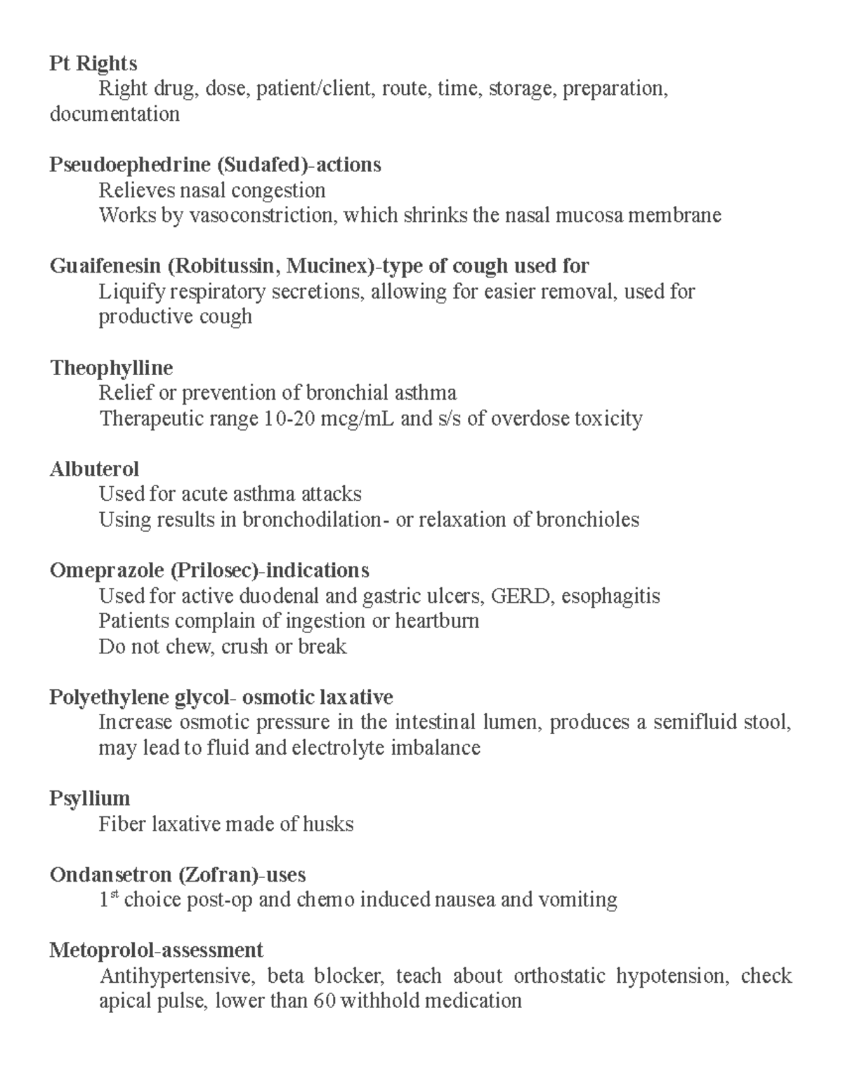 Pharm final 2 - Pt Rights Right drug, dose, patient/client, route, time ...