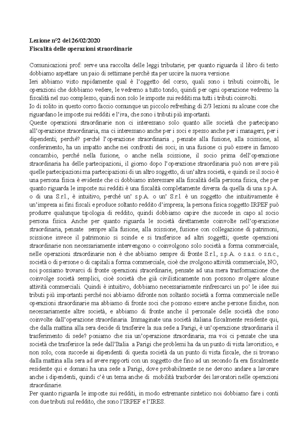 Lezione N.2 Del 26 - Lezione N°2 Del 26/02/ Fiscalità Delle Operazioni ...