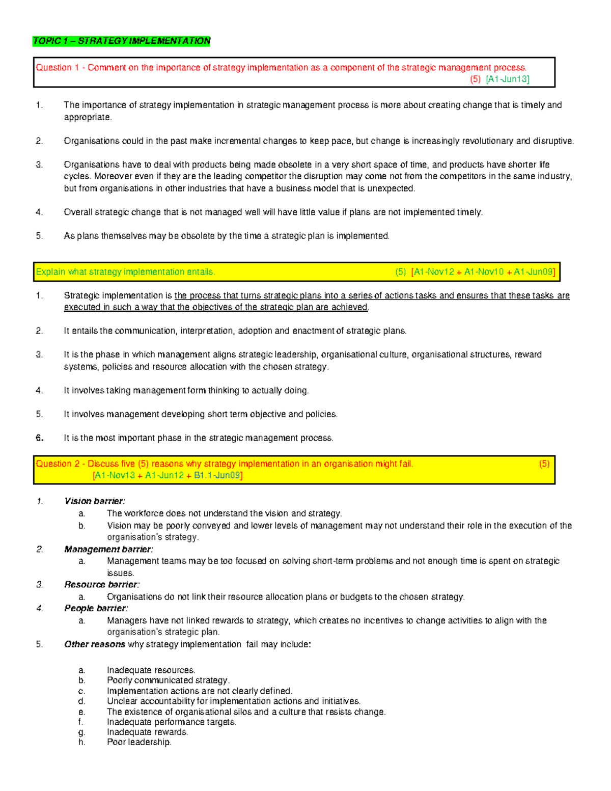 MNG3702unisa exam qa Summary Strategic Implementation and Control IIIB TOPIC 1 STRATEGY 1