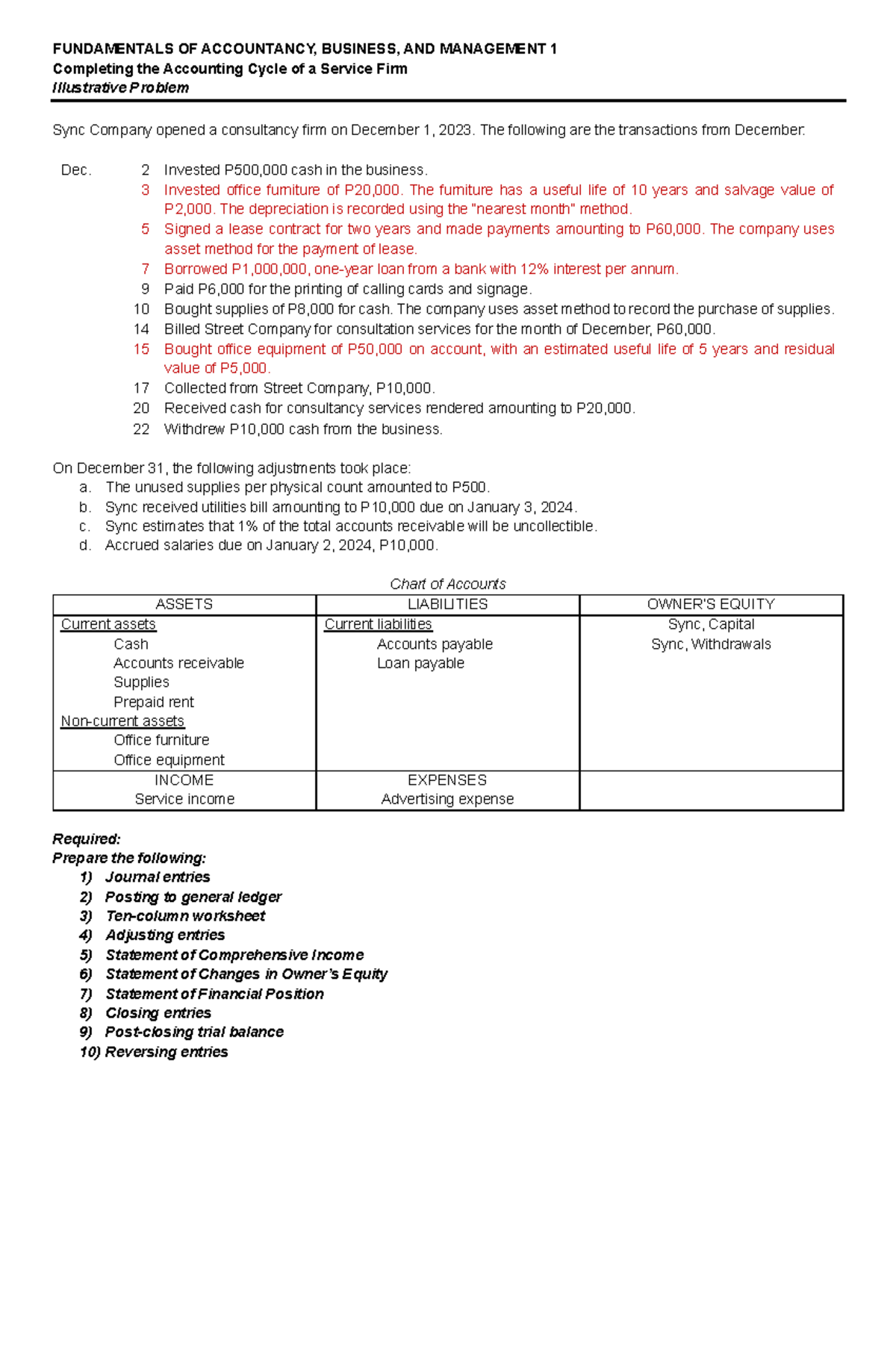 FABM 1 - Worksheet - N/A - FUNDAMENTALS OF ACCOUNTANCY, BUSINESS, AND ...