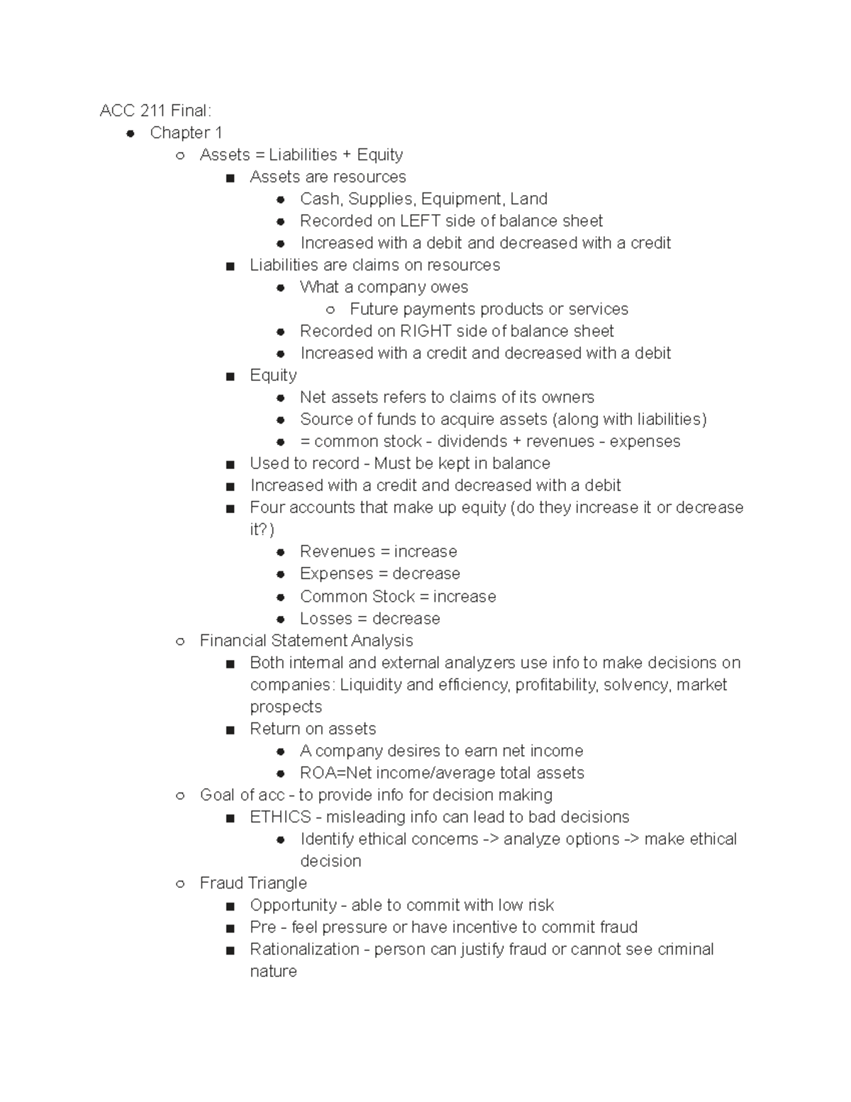 ACC 211 Final Study Guide - ACC 211 Final: Chapter 1 Assets ...