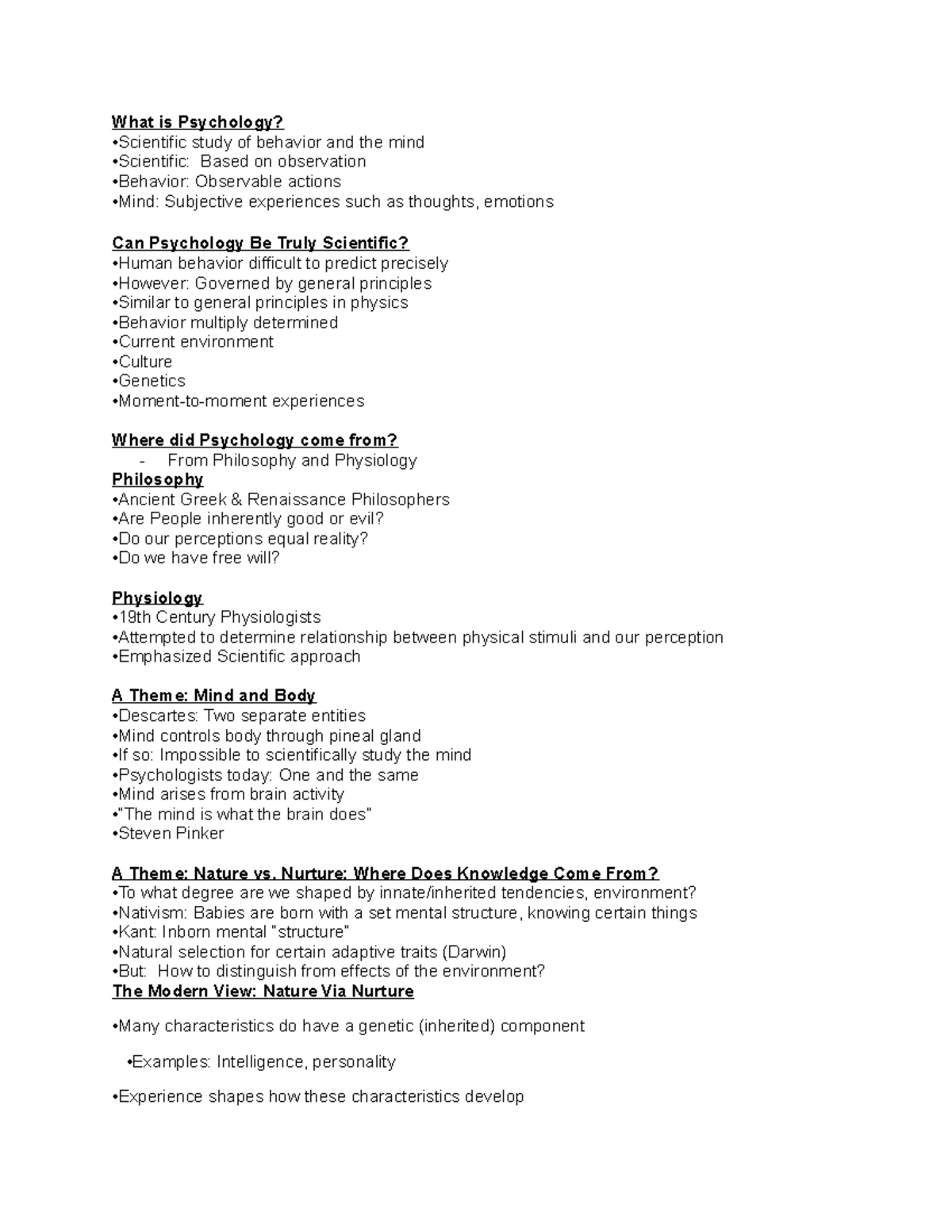 Chapter 1 Intro Notes What Is Psychology Scientific Study Of