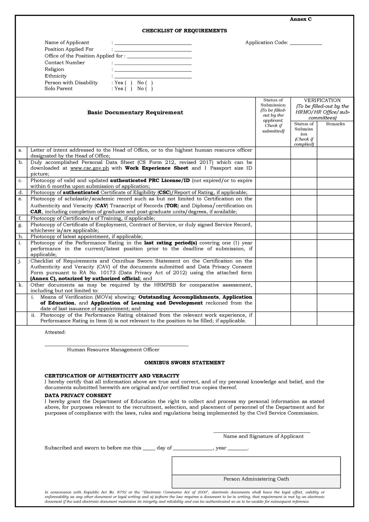 Annex-C-Checklist Of Requirements - Annex C CHECKLIST OF REQUIREMENTS ...