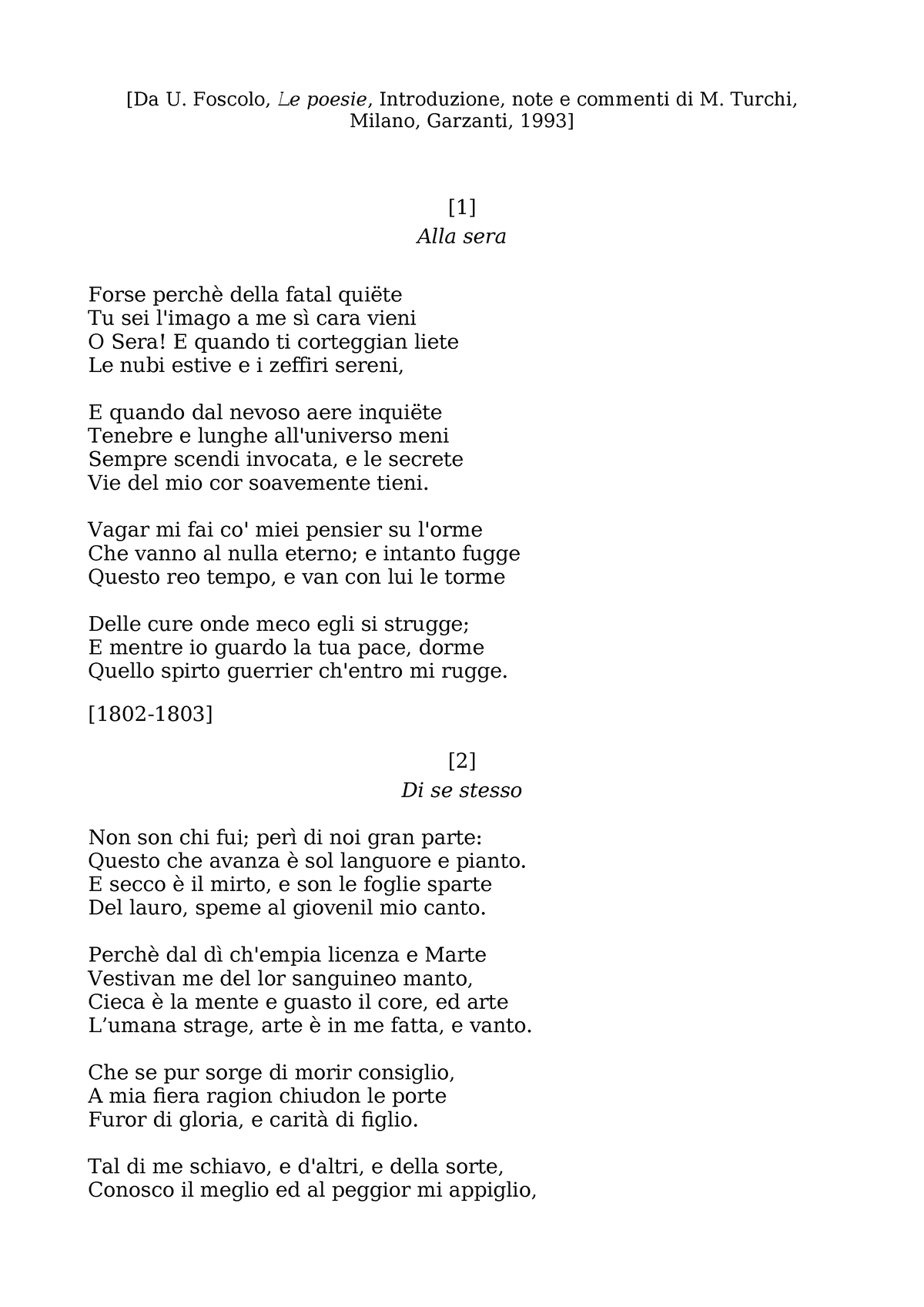 Foscolo-sonetti - [Da U. Foscolo, Le poesie, Introduzione, note e ...