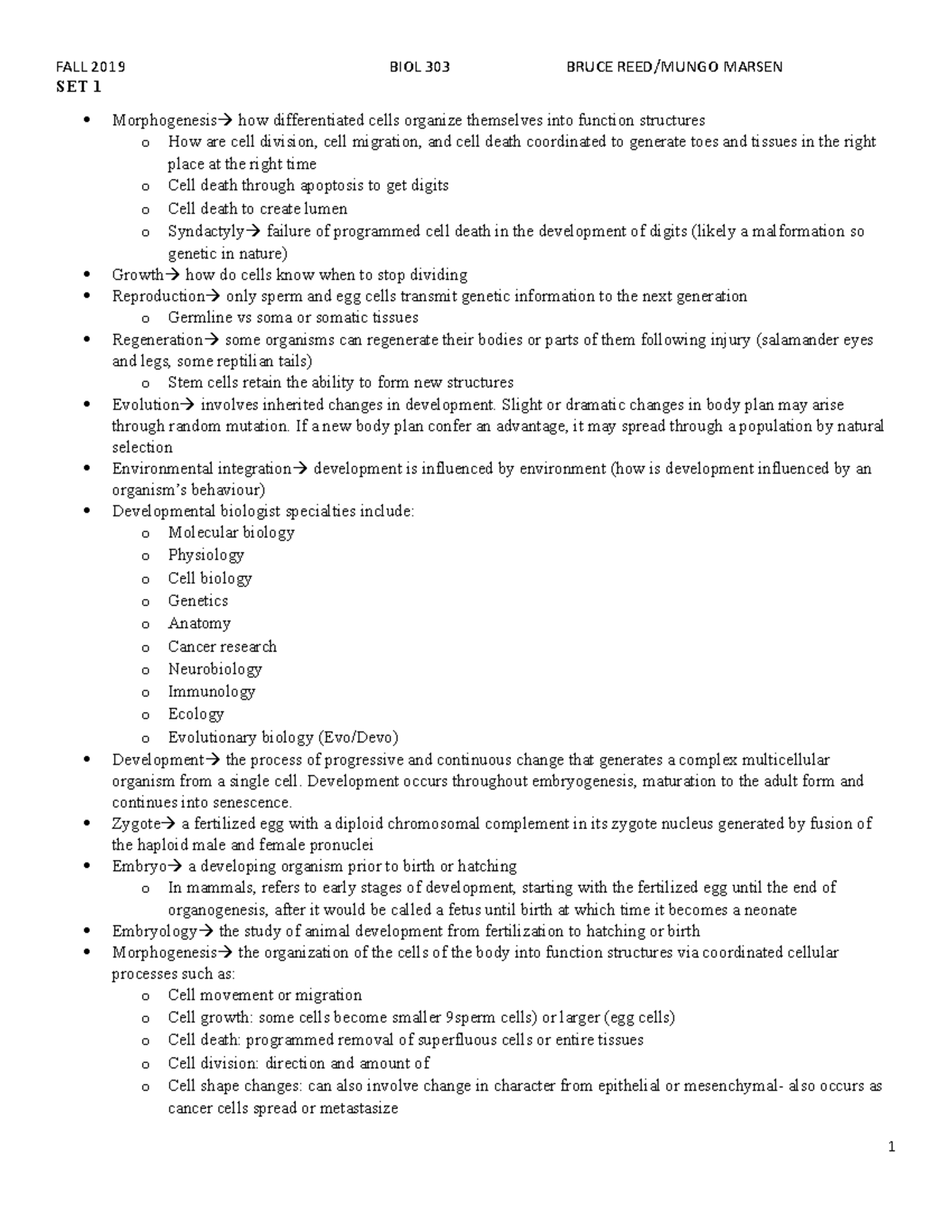 Biol 303 Lecture notes - SET 1 Morphogenesis how differentiated cells ...