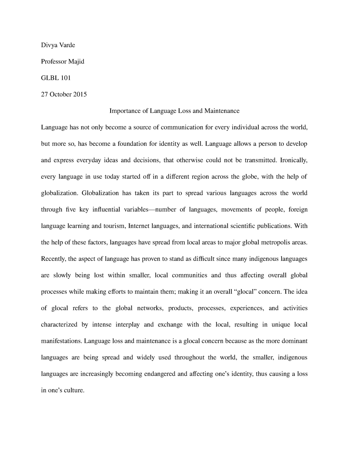 essay about language loss