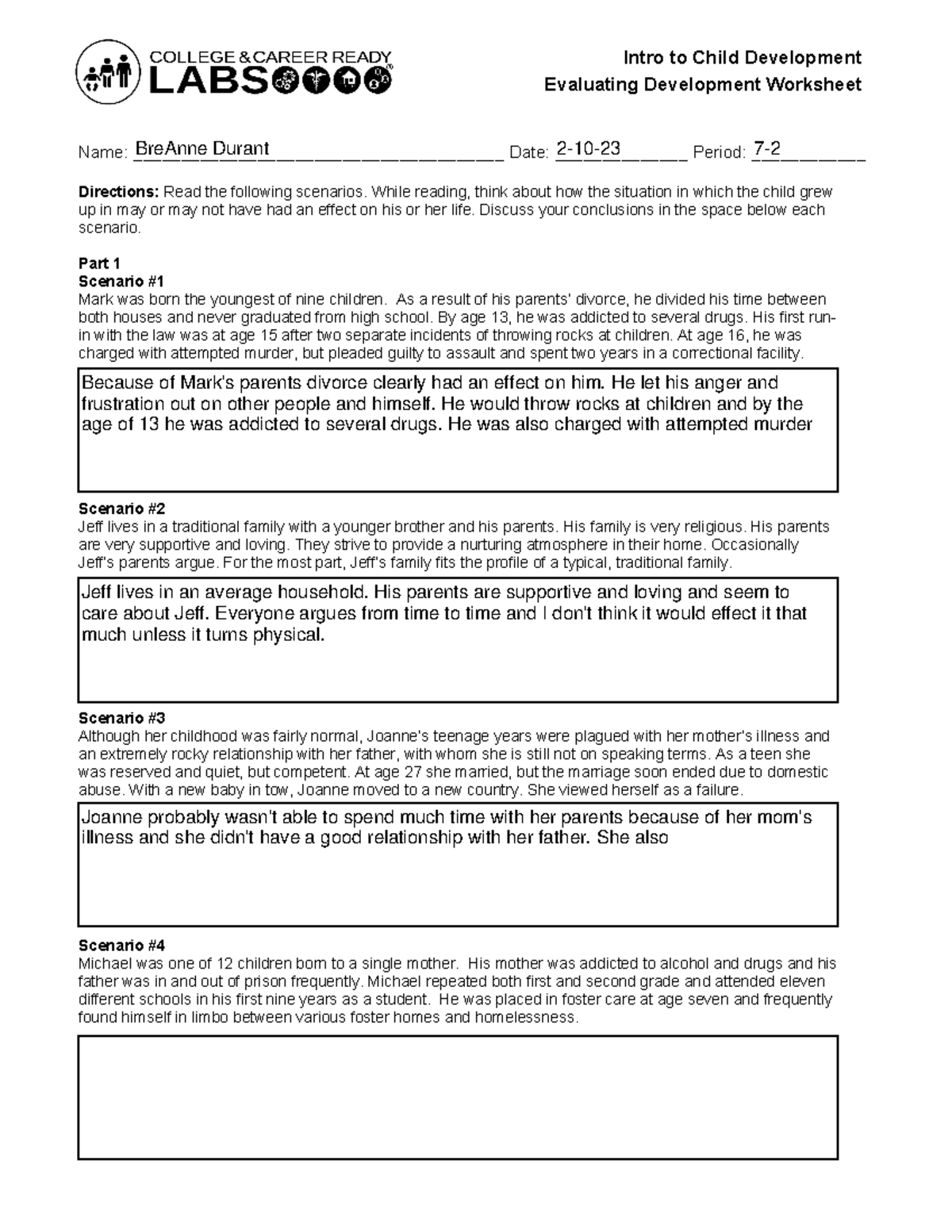 Worksheet 2023 Child development assignment (CTE) Name