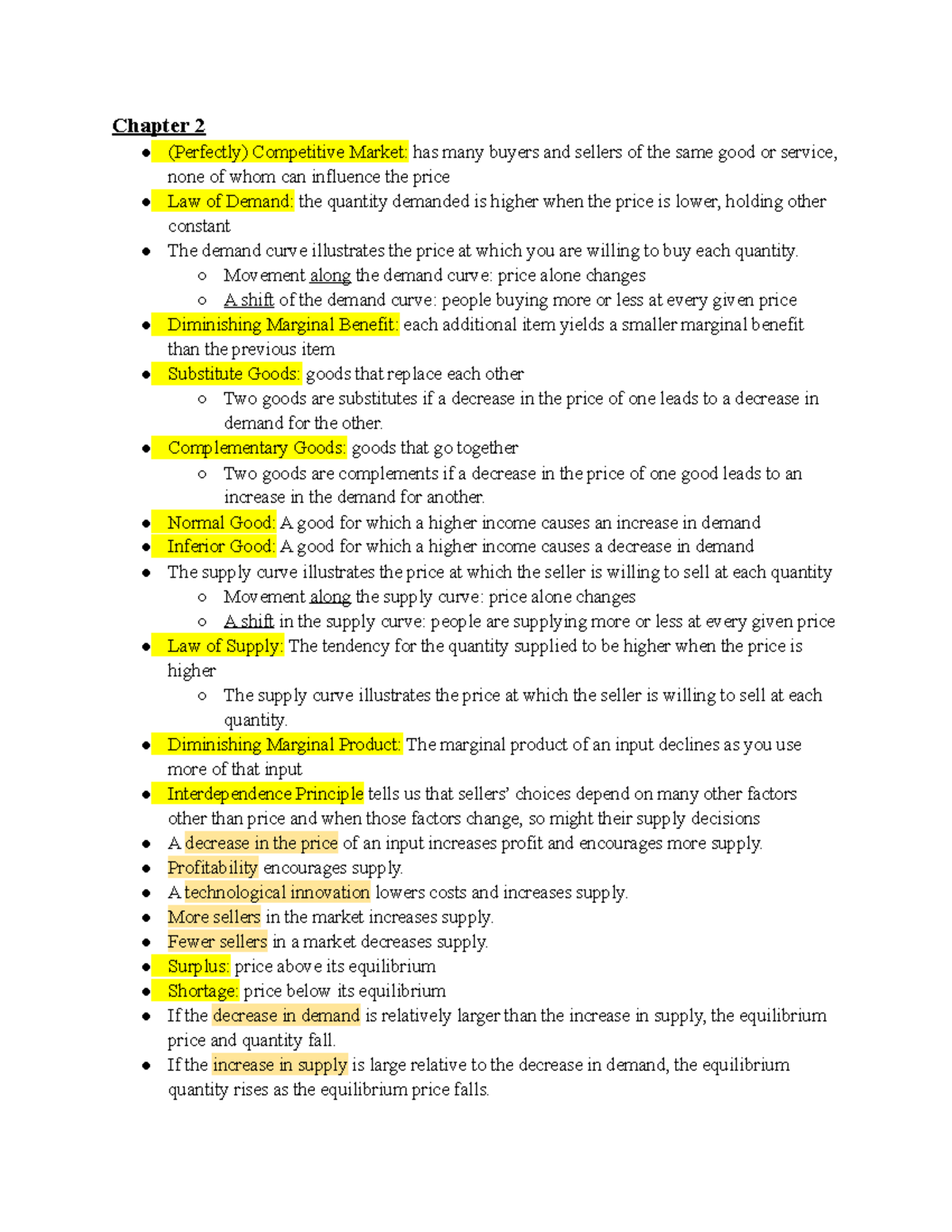 Micro Econ Chapter 2 Lecture Notes - Chapter 2 (Perfectly) Competitive ...